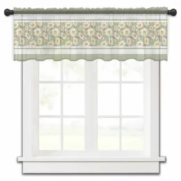 Cortina con textura de Margarita de Pascua, ventana pequeña de primavera verde, tul transparente corto para dormitorio, sala de estar, decoración del hogar, cortinas de gasa