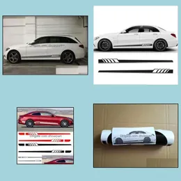ملصقات السيارات ملصقات جديدة 2pcs/مجموعة ملصق تزيين تنورة جانبية للنسخة من Benz C Class W205 C180 C200 C300