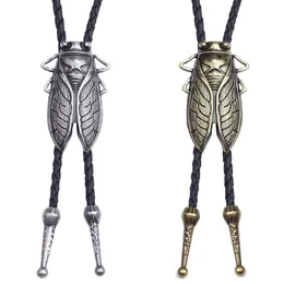 Fashion Metal Cicada Retro Bolo Tie for Men Necklace Pendant Leather Rope Necktie Shirt Collar Bowtie Accessories Cowboy Jewelry 240105