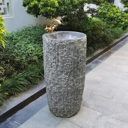 Rubinetti per lavandino del bagno Lavabo in pietra Integrato da pavimento Cortile Piscina Lavabo in marmo Piedistallo per esterni Arte