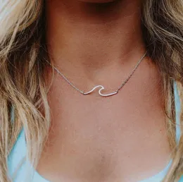 new stainless steel wave necklace pendant beach surfer jewelry for women ocean wave charm choker necklaces collar6088544