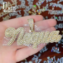 Uwin Csutom Lettera corsiva con catena baguette Iced Out Nome Collana Cubic Zirconia Moda Gioielli Hiphop 240106