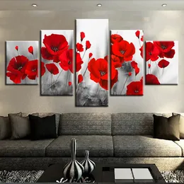 1st Canvas tryckta bilder vardagsrum väggkonst ram romantiska vallmo målningar röda blommor affisch modulär heminredning 240106