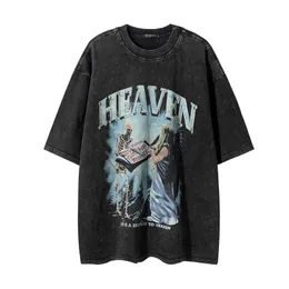 Vintage T Shirt Streetwear Hip Hop Skull Skeleton Angel Graphic Print Punk Gothic Washed Tshirt Harajuku Fashion Casual Tee Tops