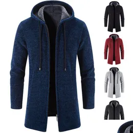 Männer Wollmischungen Herbst Winter Warm Reißverschluss Mittellange Strickjacke Pullover Mann Lässige Strickwaren Sweatercoat Herrenkleidung Drop Lieferung Otft6