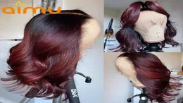 99J бордовый цвет омбре, человеческие волосы, кружевной передний парик, бесклеевой, Hd 13x6, кружевной фронтальный парик для женщин, предварительно сорванная застежка, полный Nature2861641