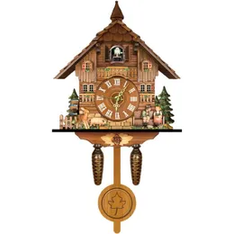 Criativo retro cuco relógio de parede madeira pêndulo balançando pássaro decorativo pendurado tempo alarme sala estar casa decora 240106