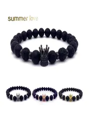 Beaded Strands Fashion Microinserts Crown Charm Lava Beaded Bracelet Women Men Chakra Healing Ncing Natural Stone 8Mm Beads Bracel4715253