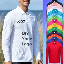 Design Herren-Poloshirt, einfarbig, langärmelig, Revers, Golfshirt, lässig, modisch, Werbung, Kulturshirt, Aufdruck, Text/Marke 240106