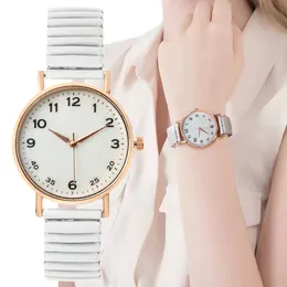 Luxury Simple Digital White Face Ladies Quartz Watch Casual Stainless Steel Stretch Strap Fashion Women Dress Clock Watches 240105