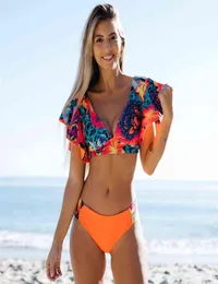 2022 New Sexy Brazilian Bikini Set Female Ruffle Swimwear Women Print Floral Push Up Swimsuit Bathing Suit Biquini3598547