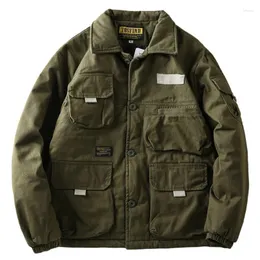 Giacche da caccia M65 Abbigliamento da lavoro Parka Cappotto imbottito in cotone da uomo Giacca cargo vintage Colletto con bavero Multi tasca Abbigliamento safari militare