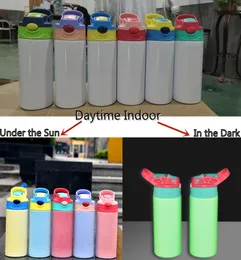 Två funktioner Child Water Bottle SubliMation Blanks 12oz Glow in the Dark UV Color Changing Straight Kids Tumblers rostfri Stee3370280