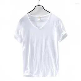 Herren-T-Shirts, 2024, dünne Unterlage, kurzärmeliges Baumwoll-T-Shirt, solides V-Ausschnitt, lässig, locker, großes, vielseitiges Oberteil