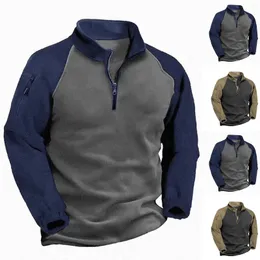 Camisetas masculinas ao ar livre pullovers emenda cor mangas compridas topos primavera outono à prova de vento gola com zíper moda