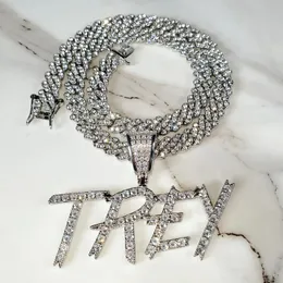 Custom Brush Font Initial Letters Pendant Iced Out Cubic Zirconia Diamond Name Necklace Hiphop Jewelry Personalized Gifts 240106