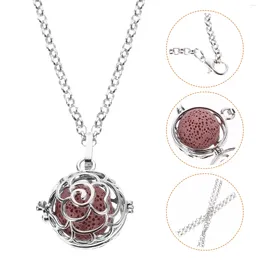 Pendant Necklaces Essential Oil Diffuser Necklace Flower Shape Volcanic Stones Aroma Diffusor Bottle For Ladies