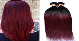 شغف Ombre Hair Hair Weaves 4 حزم داكنة Red 1B 99J Burgundy Brazilian Virgin Hair 100 Bundles3165137