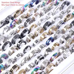 Display Wholesale Bulk 50pcs/lot Mens Womens Fashion Stainless Steel Jewelry Rings for Party Gift Weddings Mix Style Mix Size