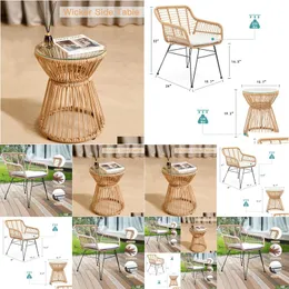Living Room Furniture Balcony Furniture 3 Piece Patio Set Outdoor Wicker Chairs With Glass Top Table And Soft Cushion Rattan Drop Deli Dhjhd
