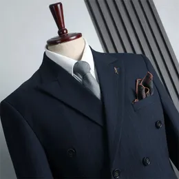 Erkek Suits 2024 Üst düzey çift göğüslü takım elbise (takım elbise yelek pantolon) İngiliz moda düğün adamı iş üç parçalı set