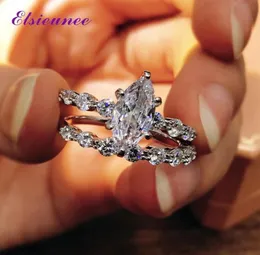 Pierścienie klastra Elsieunee 100 925 Srebrny srebrny marquise Symulowany Moissanite Diamond Wedding Pierścień zaręczynowy Zestawy ślubne WholesA8295938