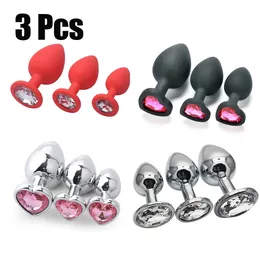 3 pezzi / set metallo silicone diamante plug anale butt plug giocattoli del sesso giocattoli di testa per donne / uomini / coppie adulti gioco masturbatore anale 240106