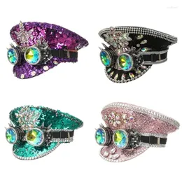 Berets Bejeweled Crystals Disco Hat مع الترتر الثقيل والنظارات المثيرة للحفل