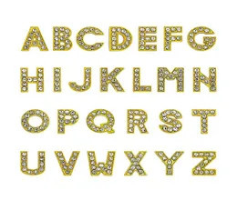 1300pcslot AZ Gold color full rhinestone Slide letter 8mm diy charms alphabet fit for 8MM leather wristband keychains1933024