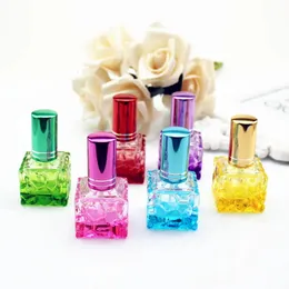 colored square glass perfume bottle 10ml small portable perfume refillable odor spray cosmetic spray bottle 230106