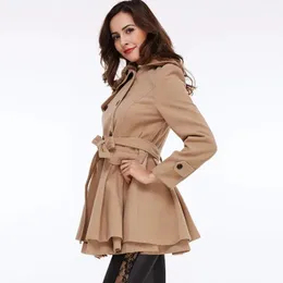 Cappotti all'ingrosso Sisjuly donna inverno autunno trench cappotto di lana doppio petto cintura manica lunga rosso sottile trench donna kaki