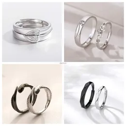 Bant Yüzük Kore Moda 1 Pair Basit Çift Zirkon Yüzük Kadınlar İçin Çift Çift Goth Ring Lüks Açılış Parmak Yüzme Sevgilisi Mücevher Hediyeleri240105