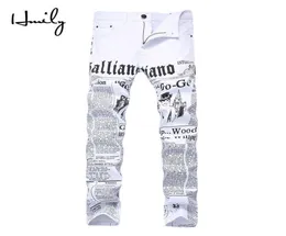 HMILY High Street Fashion Heren Jeans Nachtclub Witte Kleur Persoonlijke Designer Gedrukt Jeans Mannen Punk Broek Skinny Hip Hop Jeans X04243867