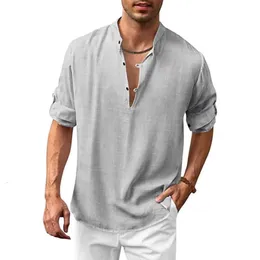 Spring And Autumn Men's Fashion T-shirt New Cotton And Hemp Shirt Loose And Casual Beach Hippie Shirt Long Sleeved T-shirt