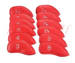 12pcsset Yeni kırmızı pu golf kulübü demir kafa kapağı headcovers08184971