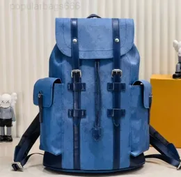 School Tape Monograma skórzany wielofunkcyjny plecak zrzucał wodę niebieski
