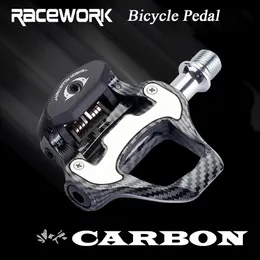 Pedal de bloqueio de bicicleta de estrada racework ultra-leve textura de fibra de carbono auto-travamento pedal de rolamentos de alumínio r550 com bloqueio spd 240105