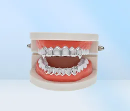 Nowy Hip Hop Custom Fit Grill Sześć pustych otwartych twarzy złota usta Grillz Caps górne dno z silikonowymi zębami wampirów SET8765050