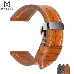 Maikes Calfskin Leather Watchbands Soft Handmade Watch Band Wrist Strap rostfritt stål Butterfly Buckle Replacement 1826mm 240106