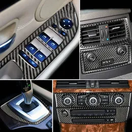 ملصقات ألياف الكربون وحدة تحكم العتاد لوحة هواء مخرج الهواء إطار الباب مسند الأذرع تغطية شرائح تغطية ملصق ل BMW 5 Series E60 200510 أ