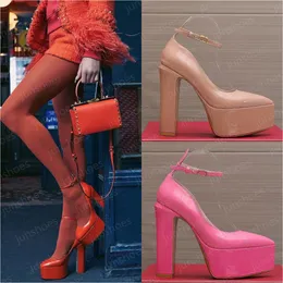 Moda salto alto sandália designer mulheres vestido sapatos v logotipo garavaniss plataforma couro patente 155 mm sexy banquete aevitas sandálias sapatos tamanho 35-41