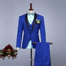 Blazers atacado clássico azul real masculino baile de formatura terno barato casamento noivo smoking masculino ternos 3 peças (jaqueta + calças + colete)