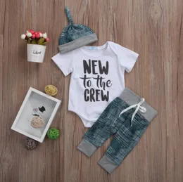018 aylık Mürettebat için yeni Baskılı Kısa Kollu Bodysuitspantshats 3pcs Giysiler Yeni doğmuş bebek bebek giysileri için set8045396