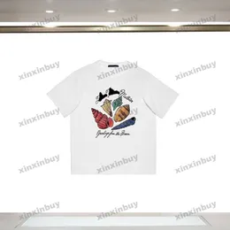 Xinxinbuy 2024 Erkekler Tasarımcı Tee T Shirt Kabuklu Mektup Baskı Aşıkları Mürettebat Boyun Kısa Kollu Pamuk Kadınlar Siyah Beyaz XS-L