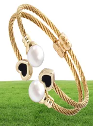 Braccialetti da polso con perle rotonde placcate argento Chran per donna Bracciale unico con cavo in acciaio inossidabile a 2 file5525368