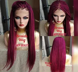 selling africa women style Jumbo Braids lace front wig Synthetic hair box Braid wig pink red Crochet Braids wig natural hairlin7479558