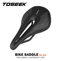 Toseek Full Carbon Saddle Mtbroad 143155mmバイクサドルスーパーライトレザーカーボンクッション135Gカーボンレール自転車シート240105