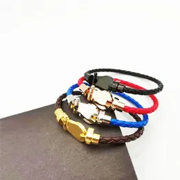 Pulseiras corda de couro aço inoxidável couro genuíno tecido pulseira titânio aço ferradura pulseiras pulseiras para homens e mulheres moda j