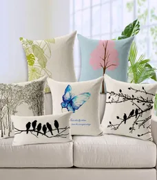 Funda de cojín elegante, funda de almohada moderna minimalista con mariposa azul y árbol rosa, decoración del hogar, sofá, funda de almohada de hoja verde Li8218742