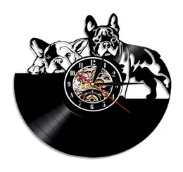 Französische Bulldogge Schallplatten-Wanduhr, modernes Design, Tier, Tierhandlung, Dekor, Welpe, Relogio De Parede, Liebhaber-Geschenk 2109138894121